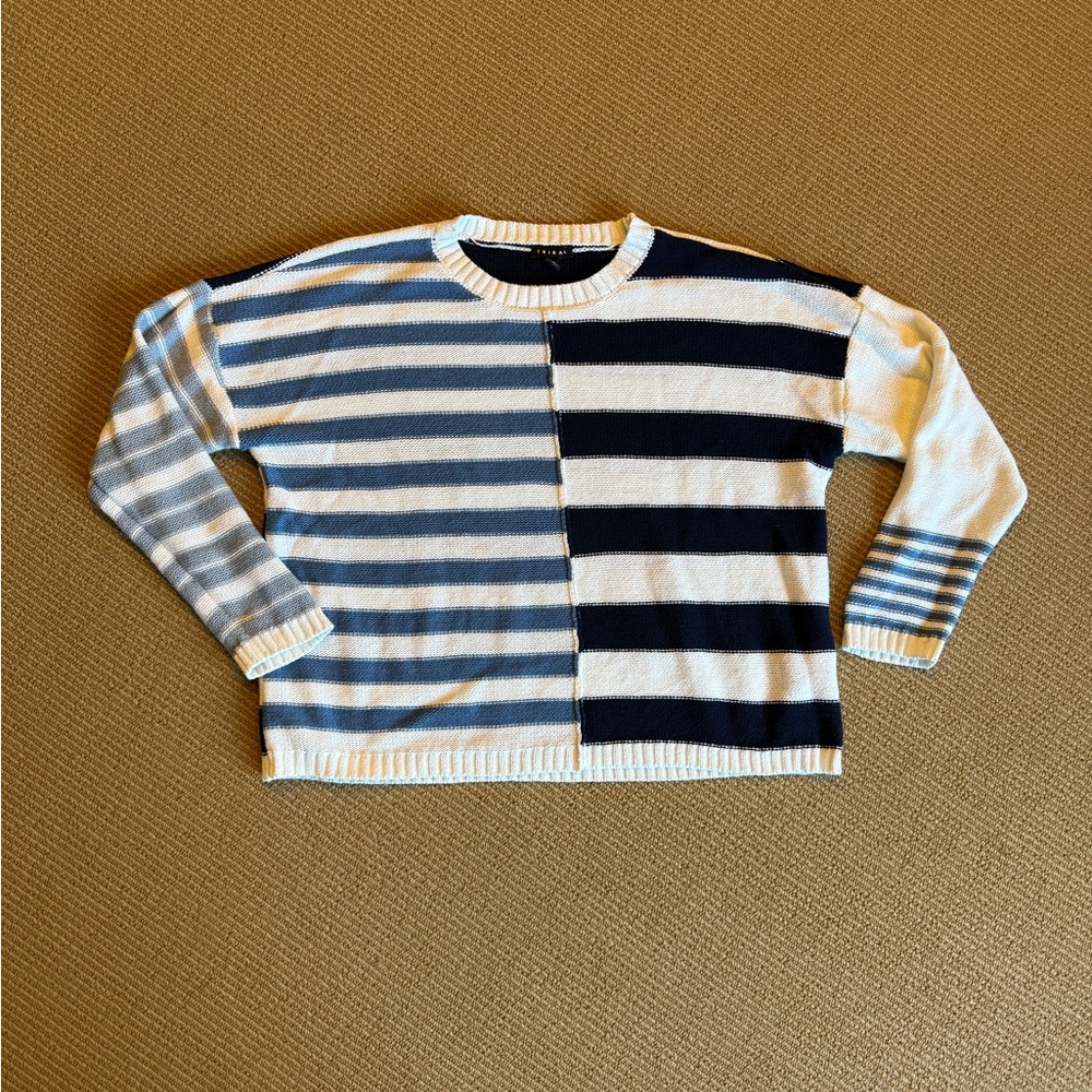 Tribal Navy and White Striped Crewneck Sweater